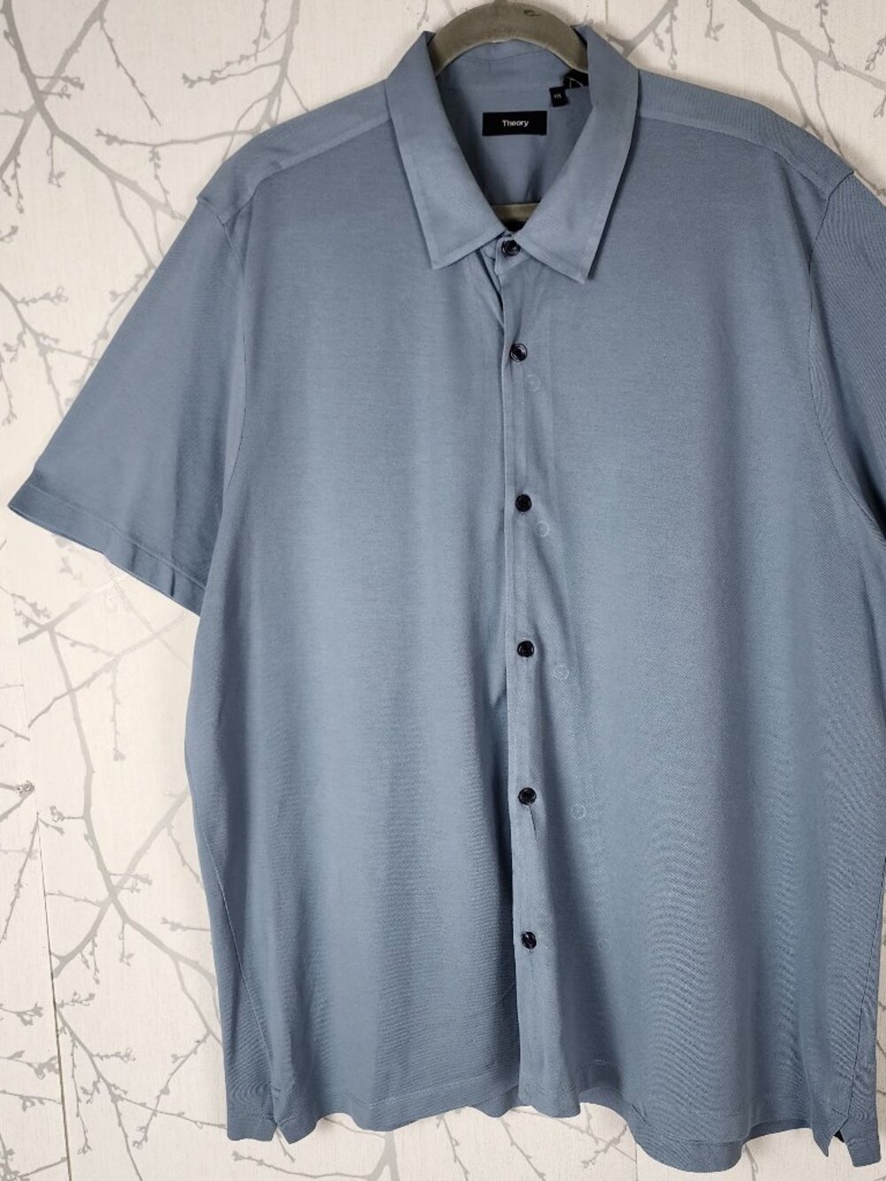 Theory Blue Pima Cotton Knit Air Pique Short Sleeve Shirt
